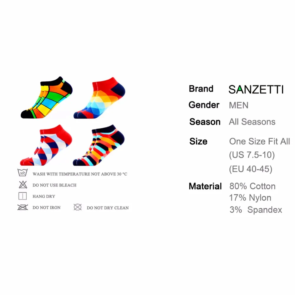 SANZETTI/4 пар/лот мужские носки из чесаного хлопка Летние повседневные с