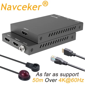 

Navceker 4KX2K@60Hz HDMI Extender 2.0 Support POC & Loop Out HDMI Extender with IR 4K HDMI to RJ45 Extender Transmitter Receiver