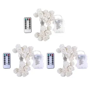 

20LED Rattan Ball Fairy String Lights Wedding Party Decor w/Remote Control