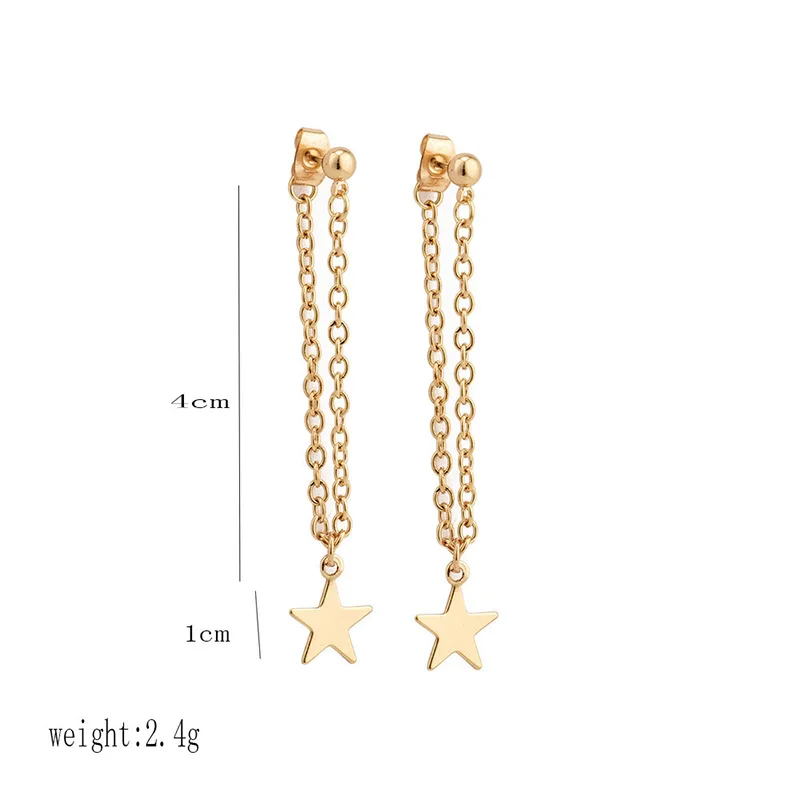 Fashion Simple Personality Pentagram Star Back Hanging Drop Earrings Korean Metal Chain Dangle Brincos Women's Jewelry - Image 5