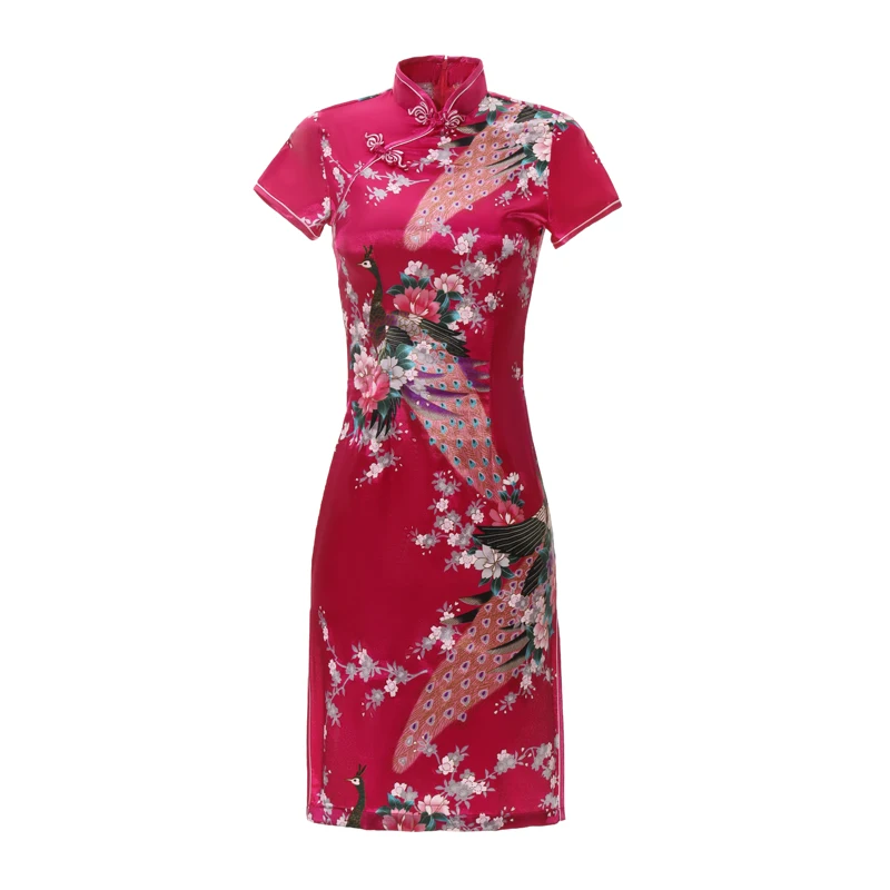 Sexy Slim Summer Ladies Short Cheongsam Large Size Chinese Style Dress Rayon Print Floral Stage Show Qipao 3XL 4XL 5XL 6XL chinese dress