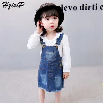 

Hzirip 2019 Summer Denim Korea Fresh Children A-Line Girl High Quality Clothes Sweet Cute Simple Overalls Sleeveless Blue Dress