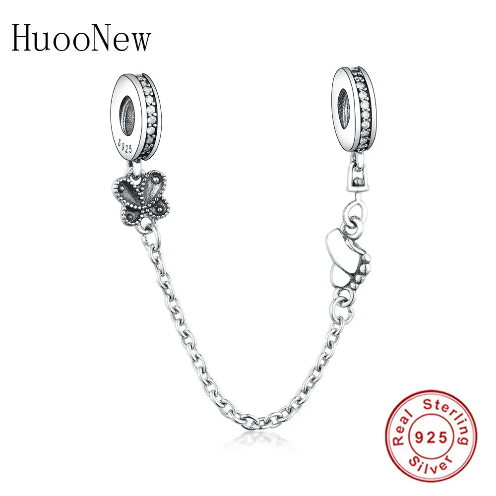 925 Sterling Silver Decorative Butterflies Safety Chain Fit Charm Bracelet
