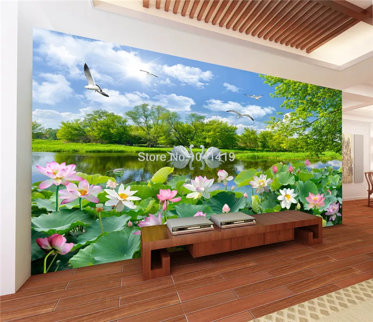 Китайский Стиль фото обои 3D Лебединое озеро лотосов росписи Гостиная ТВ диван фоне стены живопись Papel де Parede 3D sala