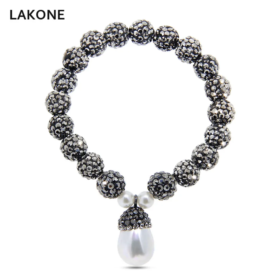 

Women Pearl Charm Bracelet Rhinestone Pave Disco Ball Handmade Girlfriend Gift Birthday Mother's Day Elastic Princess