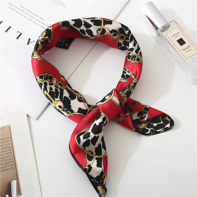 

Square Scarf Leopard Hair Tie Band For Business Party Women Elegant Small Vintage Skinny Retro Head Neck Silk Satin Scarf