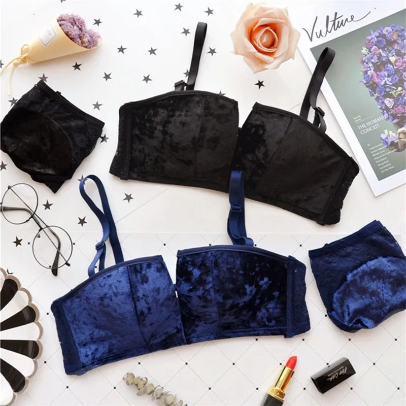 

New winter fur dee-v neck sexy hollow out lingerie seamless bralette and panty sets half cup lace push up girls underwear