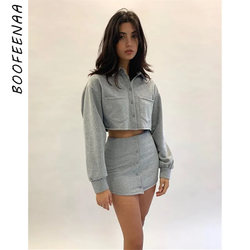 

BOOFEENAA 2 Piece Set Women Two Piece Outfits Fall Clothing Long Sleeve Button Cardigan Top and Skirt Matching Sets C71-AI99