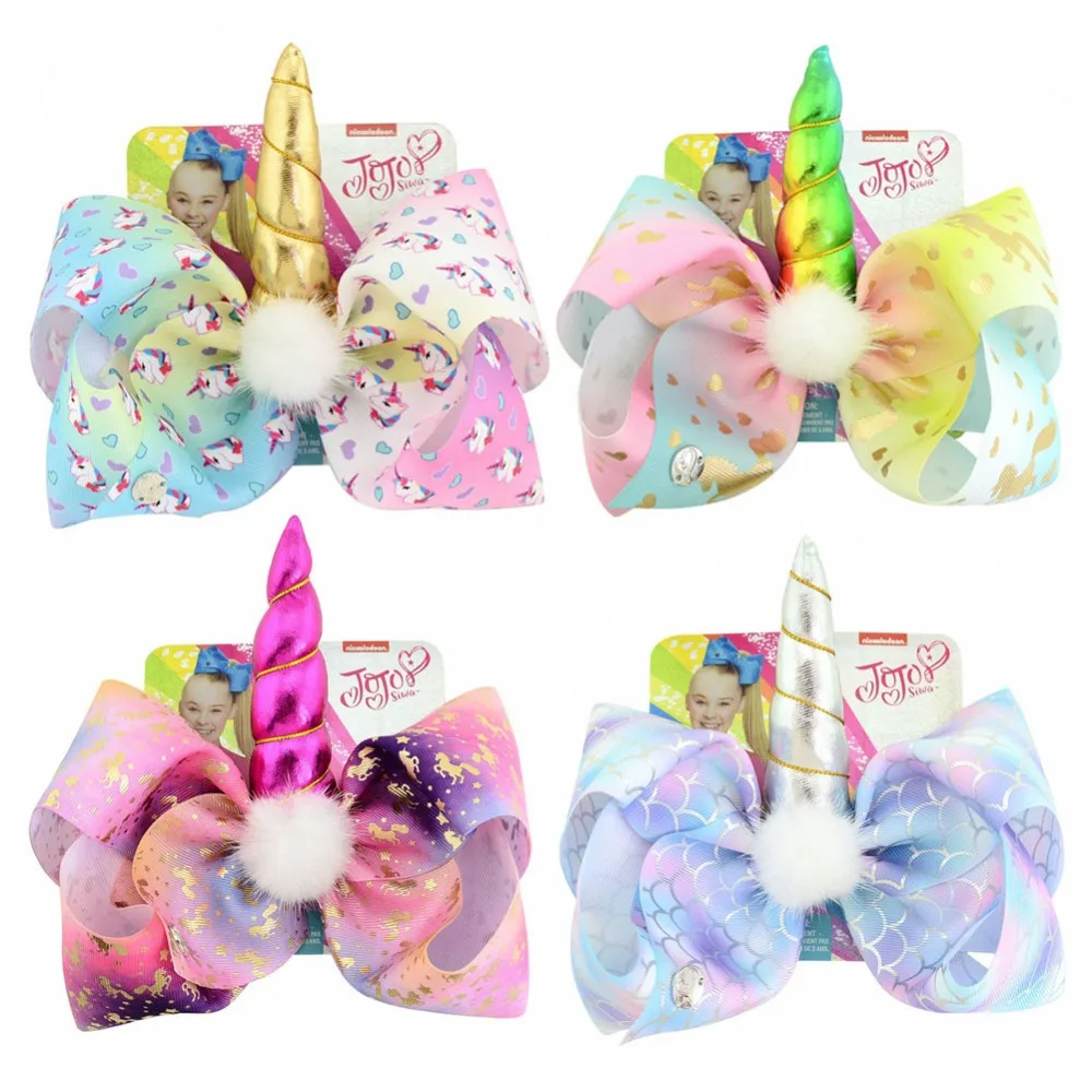 

1Pcs 8 Inch"jojo Colorful Girls Siwa Unicorn Collection Coral Colorful Hairpin Large Hair Bows Hair Accessories For Girls