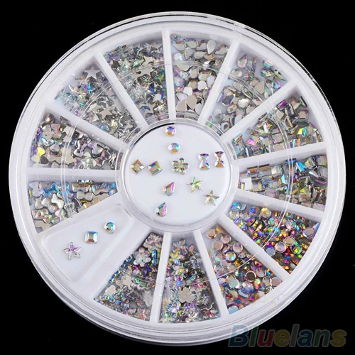 

6 Styles 5 Wheels Mixed Color Small Irregular Beads Acrylic Nail Art Stickers Tips Glitter Rhinestone Nail Decorations