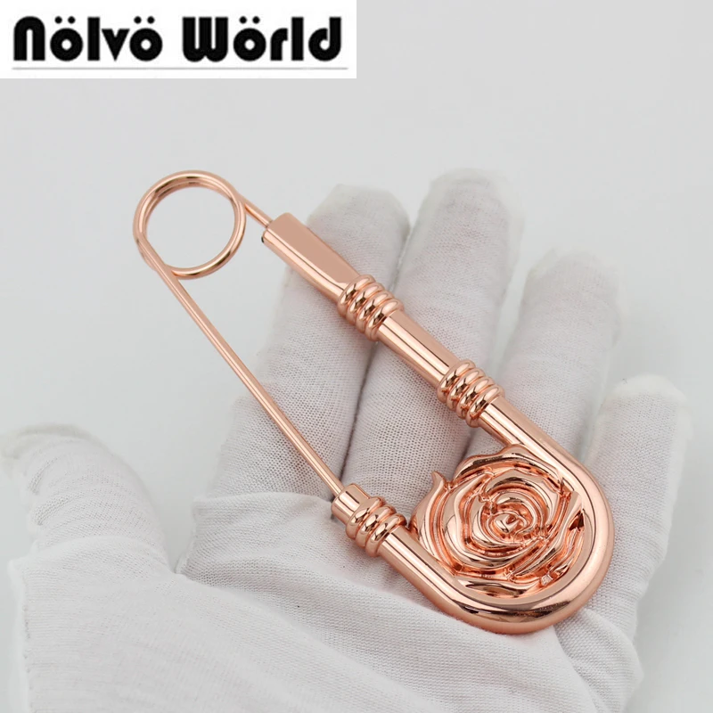

1 piece Rose Gold Color high quality big pin buckle buckles with flowers ornament for purse bags handbags
