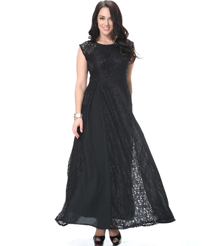 

TUHAO Party Elegant Big Swing Lace Dress Women Black Women's Dresses Maxi Sleeveless Casual Office Lady Large Size 7XL 6XL CM111