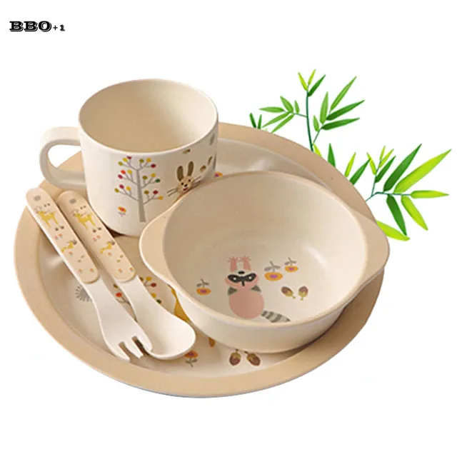 5pcs Cartoon Dinner Tableware Bamboo Fiber Children Dinnerware Set 5pcs Cartoon Dinner Tableware Bamboo Fiber Children Dinnerware Set Baby Dishes Plate Cup Child Kids