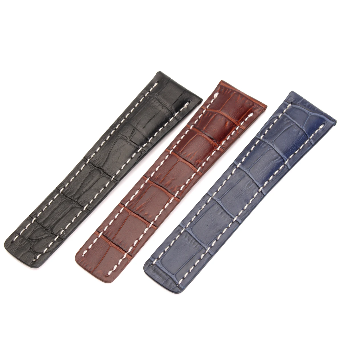 

Watch Band Replacement Watchband 24mm Alligator Grain Watch Strap Genuine Leather Wristband Black/Dark Blue/Brown