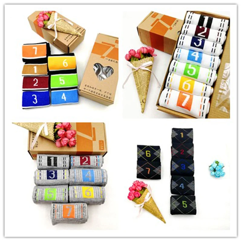 

2019 7pairs Multicolor Week WOMen Socks Funny Design Cotton Short spring autumn Men's Sock Short Casual days of the week socks