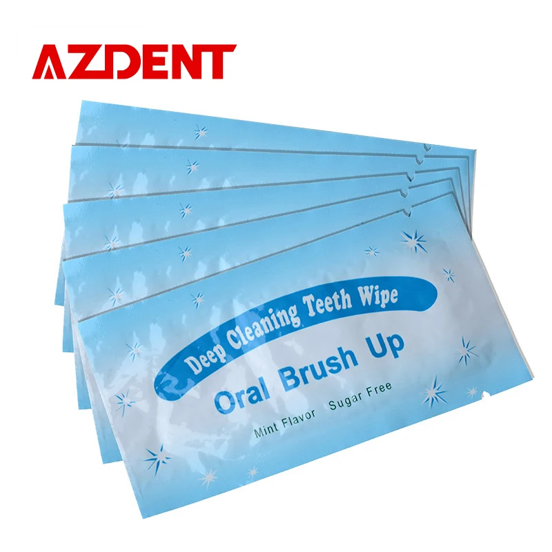 

AZDENT Textured Finger Teeth Wipes Brush Ups Dental Clean Pre/Post Whitening (Pack of 100) Teeth Whitening