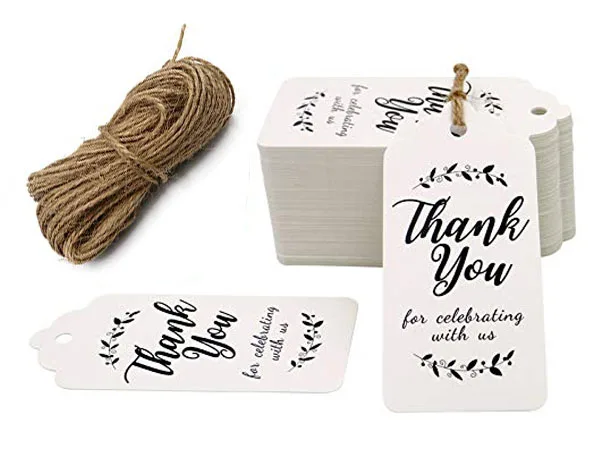 

100pcs thank you paper tags with hole for Celebrating with Us wedding decoration gift tags Packaging Hang Tags school stationery