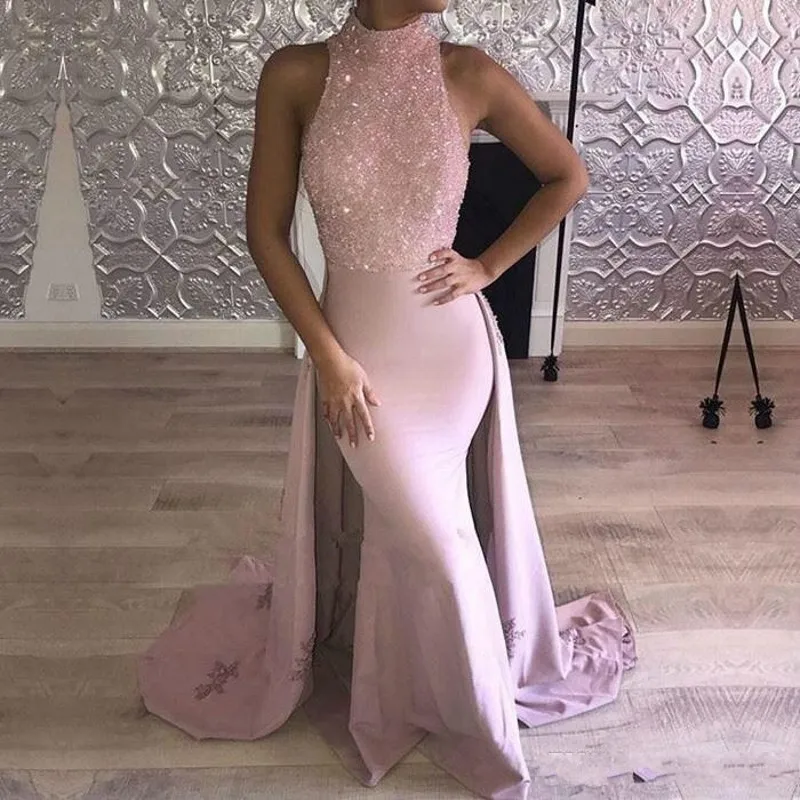 

Vintage Pink Prom Dresses Long Satin Lace Applique Evening Gowns 2020 Overskirt Special Occasion Dress vestidos de gala