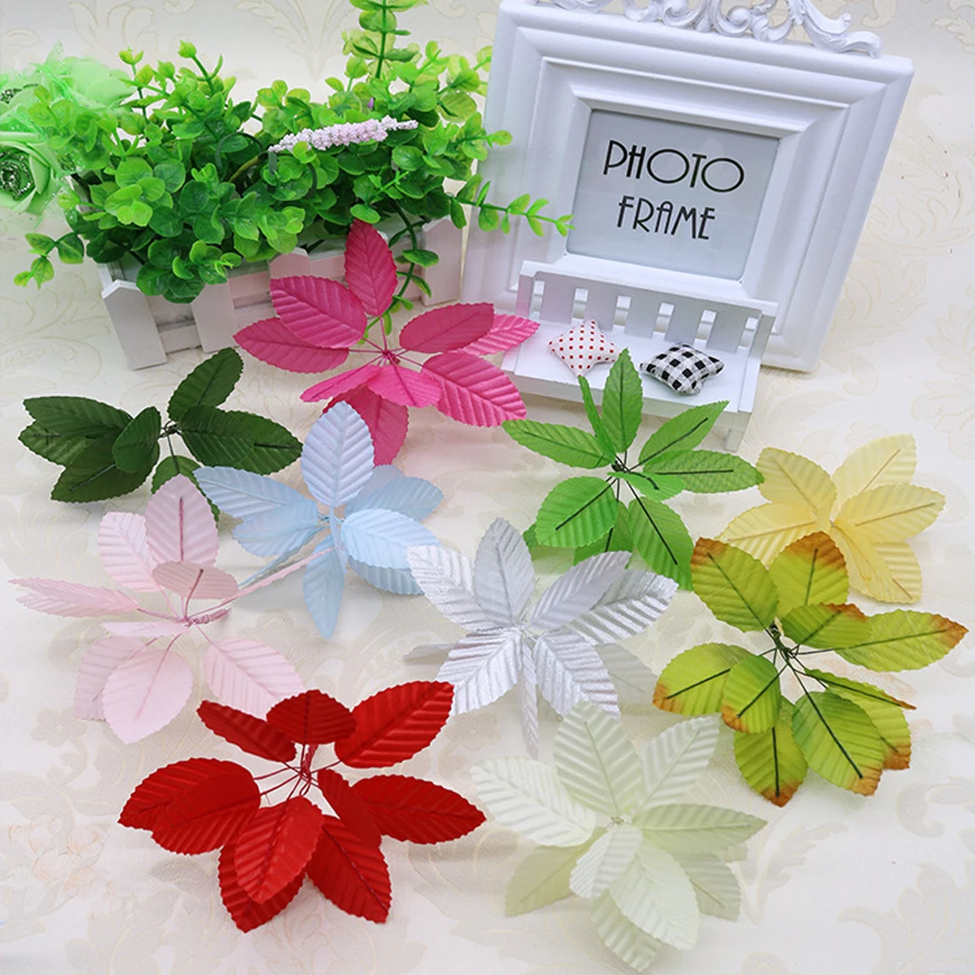 

Good 10pcs artificial flowers simulation rose leaf gold leaves fake silk flower floral decoration leaf home