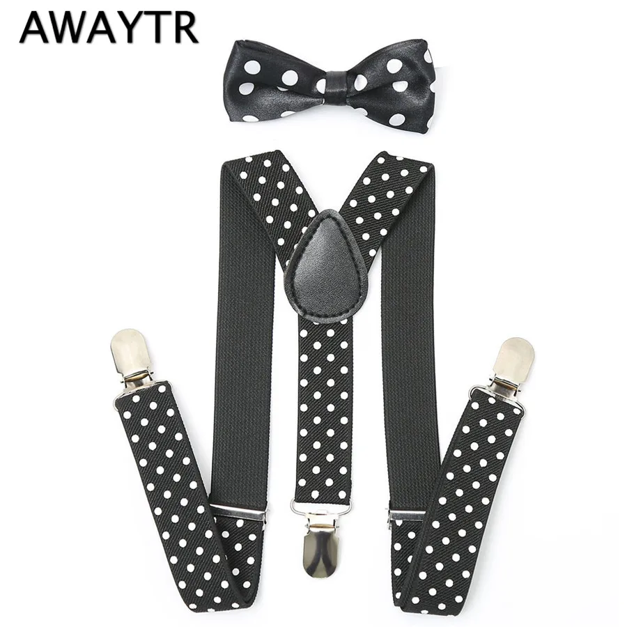 Buy AWAYTR Boy Bow Tie Suspenders New Cool Kids Black Dot Print 3 Clips Elastic