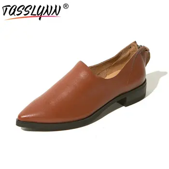 

TASSLYNN 2018 Women Pumps Genuine Leather +PU Spring Casual Shoes Ladies Zipper Square Low Heel Neutral Shoes Black Size 34-40
