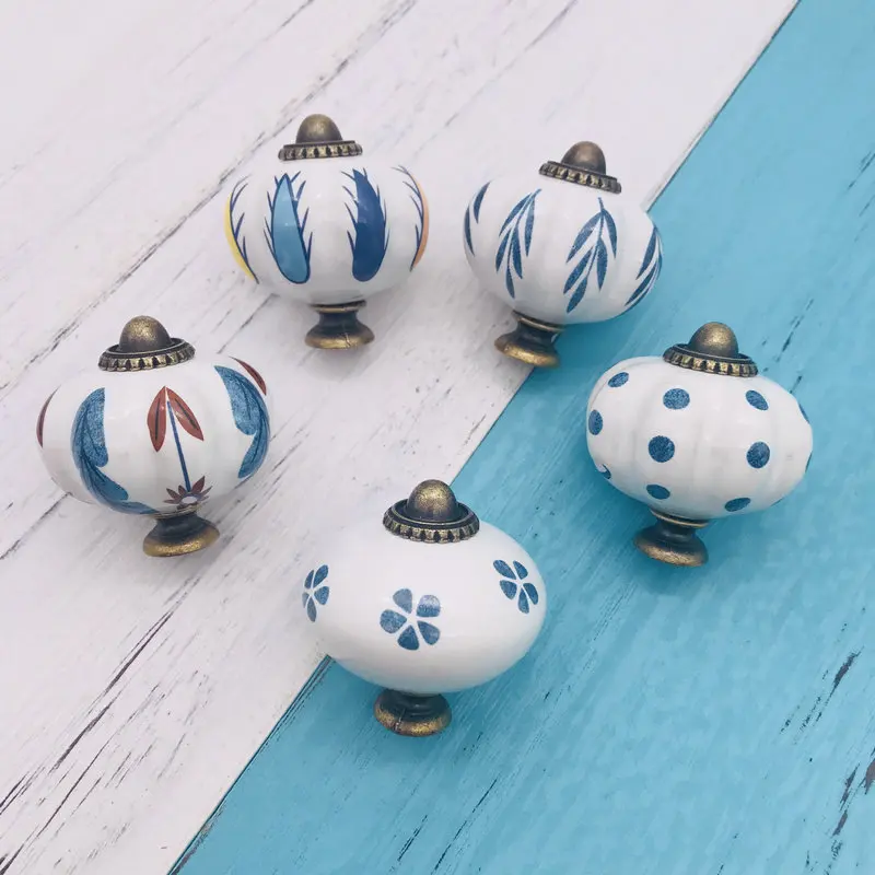 5x Painted Dot/Flora/Leaf Ceramic Cabinet Colorful Knobs and Handles Cute for Kids Children Bedroom Furniture Handle Drawer Pull