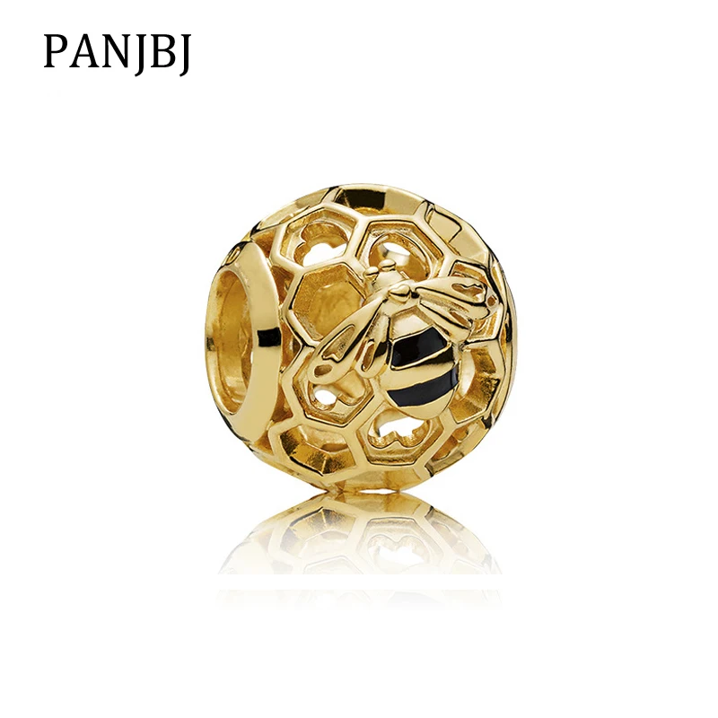

New Free Shipping Silver Plated Bead Alloy Gold Color Honeybee Charm Fit Original Pandora Bracelet Necklace DIY Women Jewelry