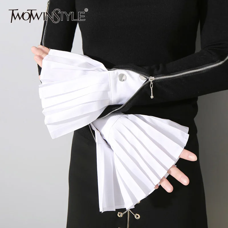 

TWOTWINSTYLE Fashion Pleated Gloves Women Flared Cuffs All-match Basic Clothes Accessories 2019 New