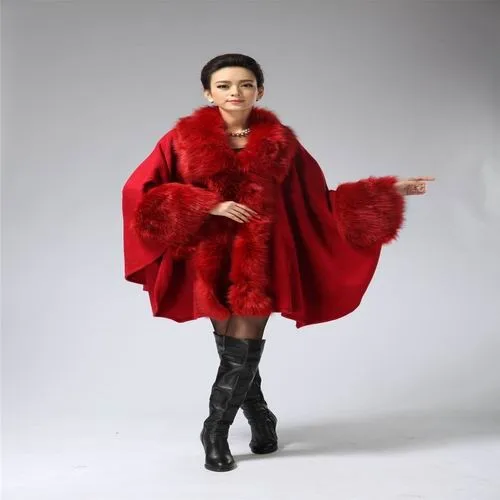 Осень Зима женский длинный вязаный кардиган свитер модный искусственный Лисий мех Кашемир шаль накидка пальто пончо для женщин