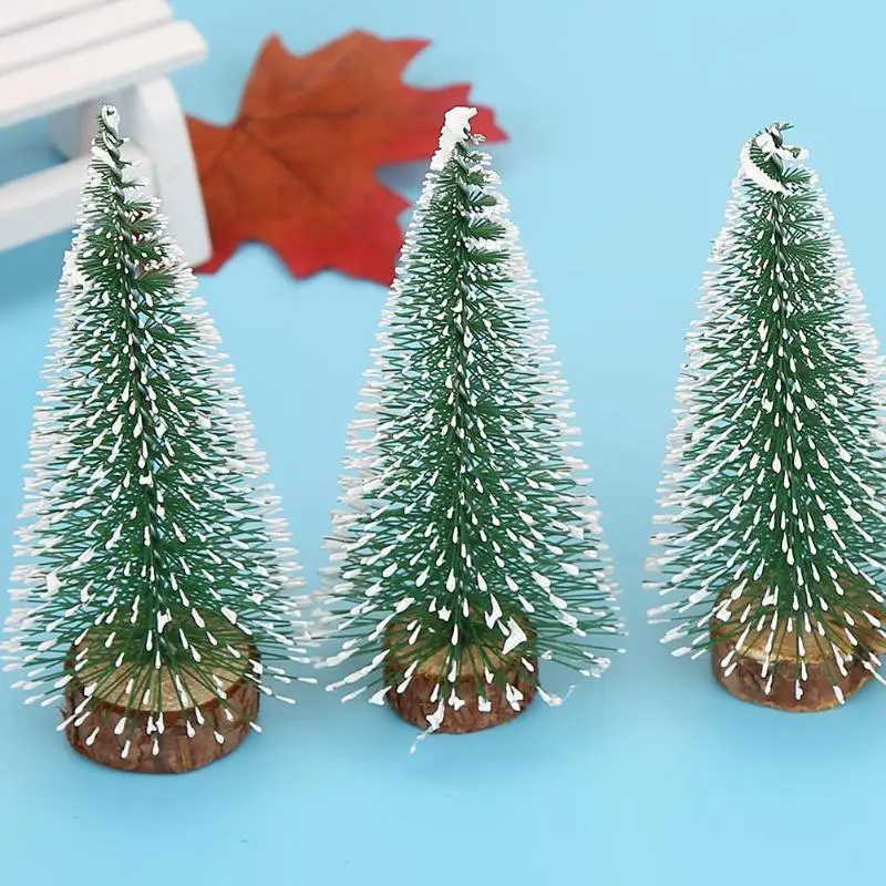 

10cm Mini Stick Christmas Trees Snowflakes Artificial Mini Cedar Ornament Xmas New Year Festival Home Desktop Showcase Decor