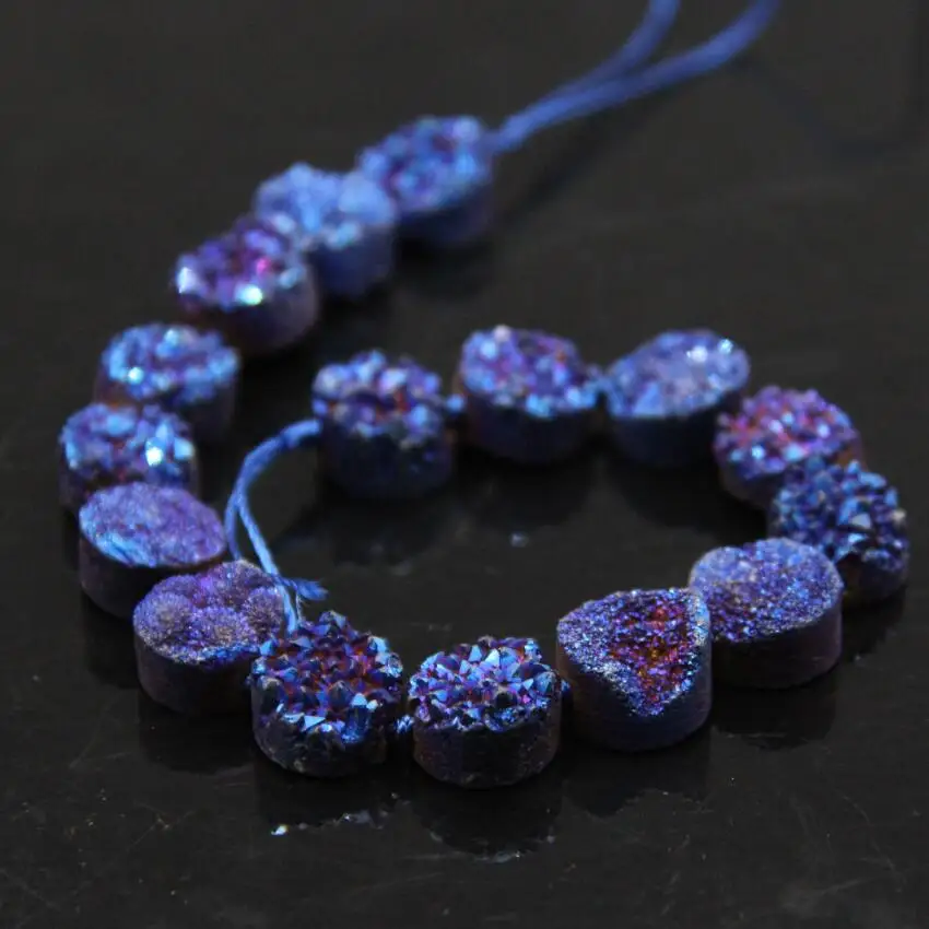 16 шт./нить 12 мм титановые синие плоские круглые кабошоны Drusy Agates бусины из жеоды