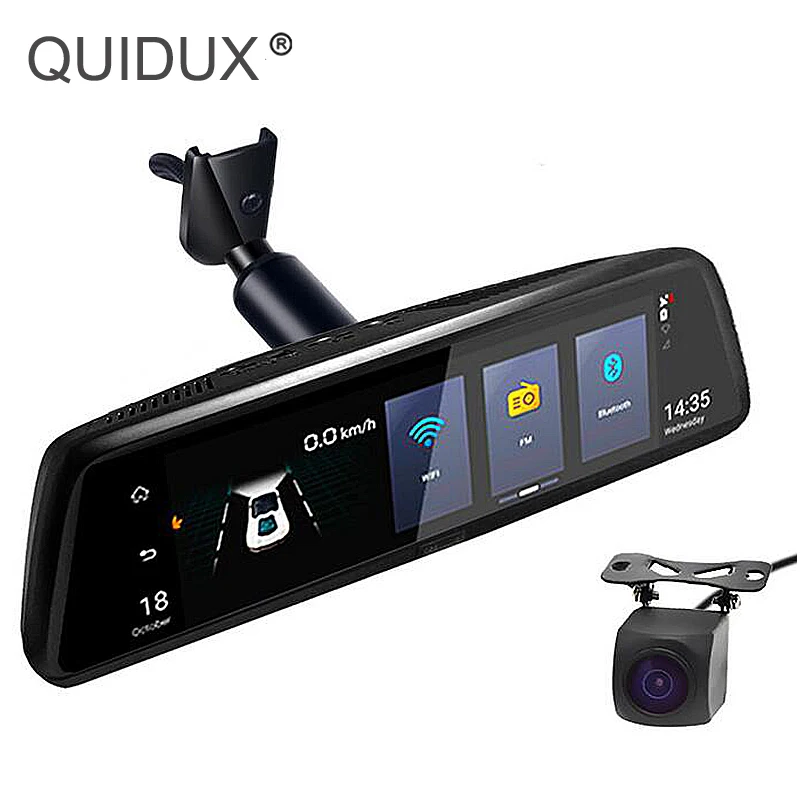 

QUIDUX Android 10" Car DVR Touch Streaming Video RearView Camera Recorder Mirror GPS Bluetooth WIFI ADAS RAM 1G/ROM 16G Dash Cam