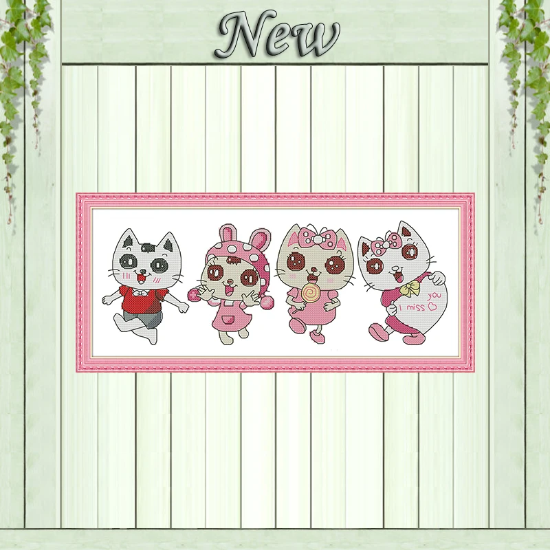 

Four cartoon cats patterns counted print on canvas DMC 11CT 14CT kits Chinese Joy Sunday Cross Stitch embroidery needlework Sets