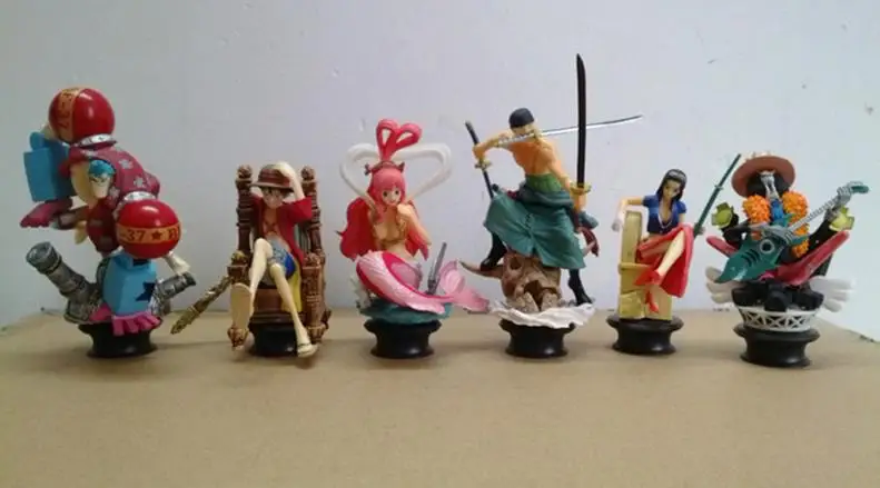 

6pcs/set Anime One Piece Chess Luffy Franky Zoro Brook Robin PVC Action Figure Collection Model Doll Toy With Box 10cm