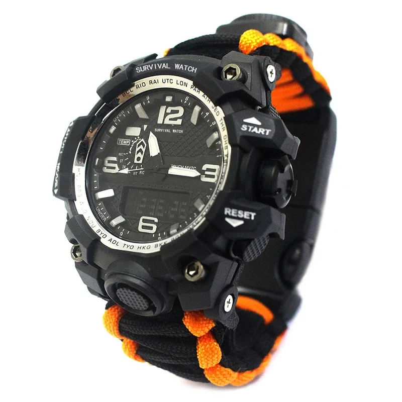 Открытый выживания часы с Паракордом шестерни Водонепроницаемый аварийный лагерь браслет нож компас свисток термометр аптечки edc - Цвет: Orange