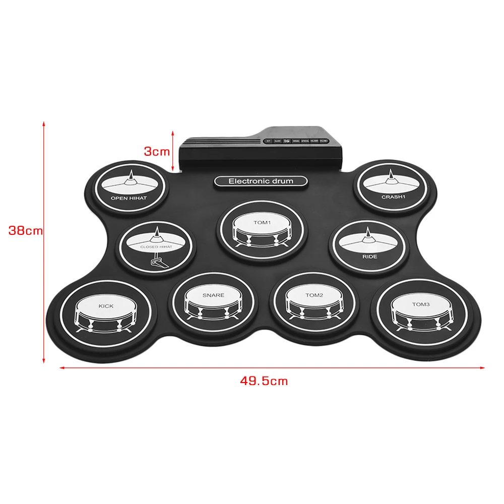 Портативный USB рулонный барабанный набор цифровой электронный барабанный набор 9 силиконовых барабанов с барабанные палочки, ножные педали для начинающих детей