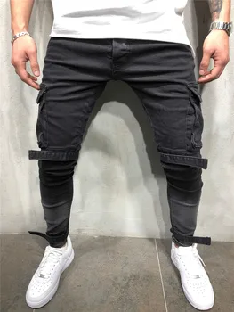

NEW fashion men's jeans Pants Autumn Hip-hop slim men jeans zippered trousers High Street 2019