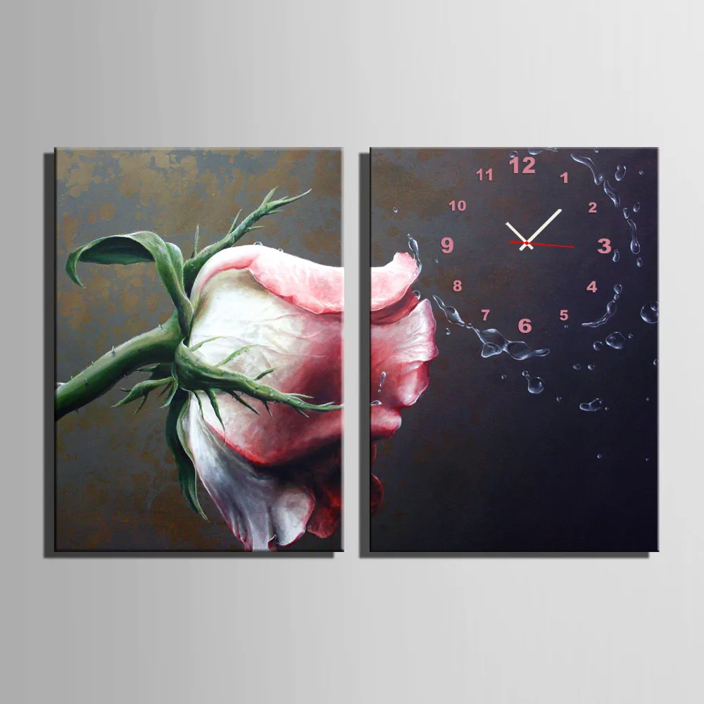 

Free Shipping E-HOME Pink Rose Clock in Canvas 2pcs Wall Clock