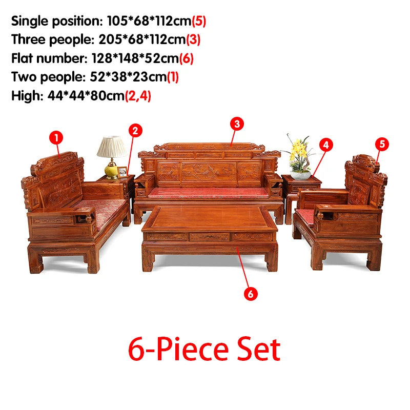 6 pcs/set Hedgehog rosewood hall sofa Set Square Table & Chairs Solid Wood table and Mahogany Armchair China Classic Factory