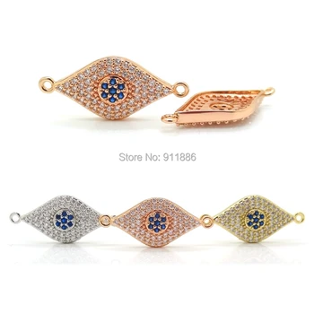 

Gold Color Fatima Hand Evil Eye Connector Micro Pave Blue Cubic Zirconia Evil Eye Bead For Fashion Necklace Bracelet DIY