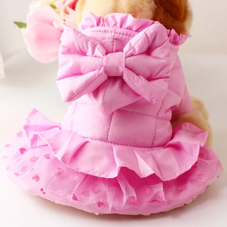 

Cute pink Dog puppy luxury Princess bow tutu skirt dress Warm winter small pet cat dog down coat jacket chihuahua dog clothes