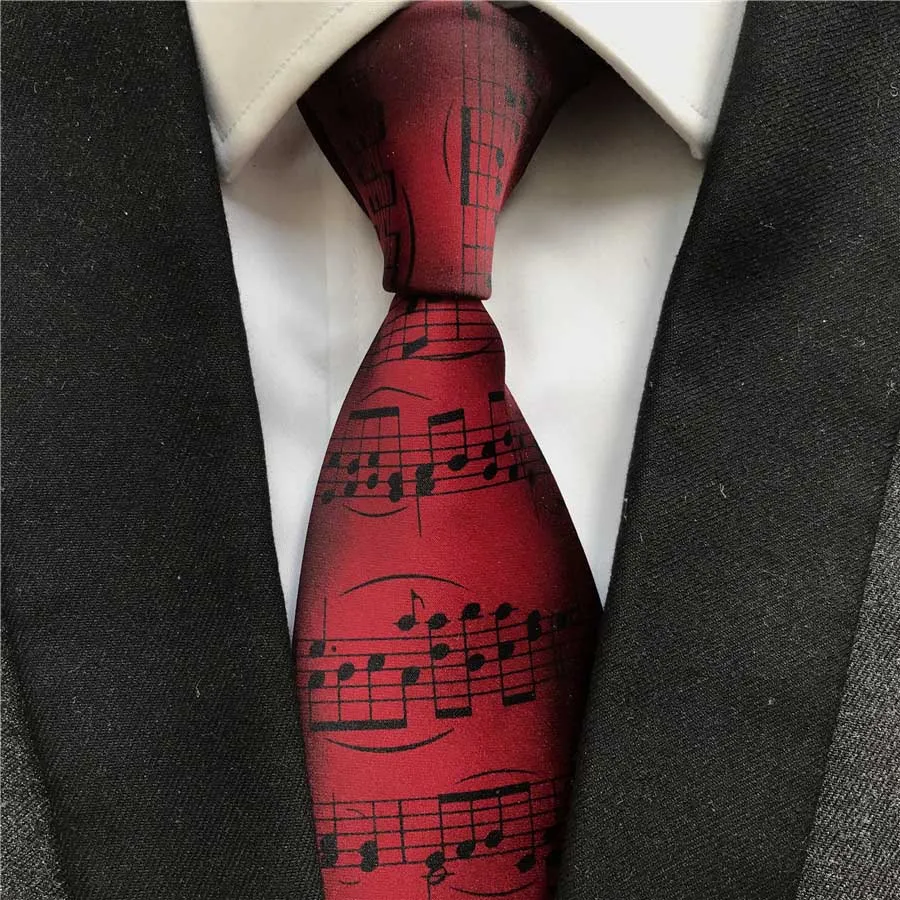

9cm New Design Men Music Pattern Necktie Fashion Burgundy Wine Color Musical Notation Ties for Concert Party