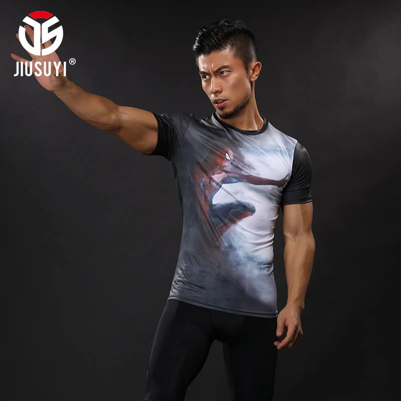 Spider Man Compression Shirts Men 3D Printed T shirts Short Sleeve