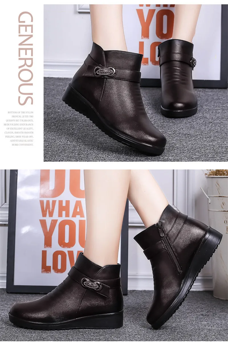 CEYANEAO2019Fashion Winter Shoes women's genuine leather ankle Wedges boots Casual Comfortable Warm Woman Snow BootsE1613