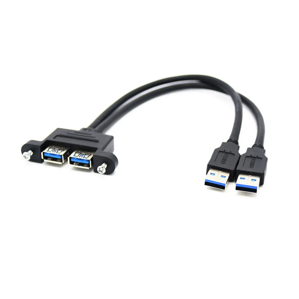 

Two Combo Dual USB 3.0 Male To USB 3.0 Female Extension Cable With Screw Panel Mount