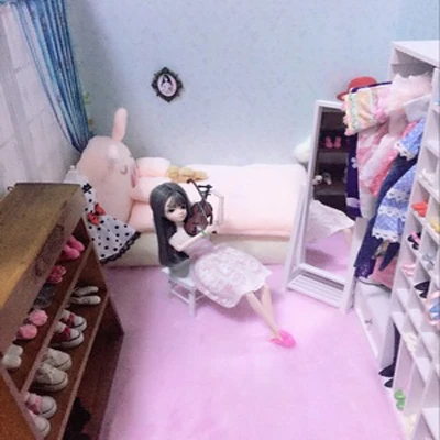Casa de Bonecas Brinquedos para Meninas Doub Móveis Brinquedo Kawaii Simulação Macia Mini Rosa Cama Sofá Quarto Fingir Jogar Crianças Bonecas k 1 - 6 10 Móveis de brinquedos
