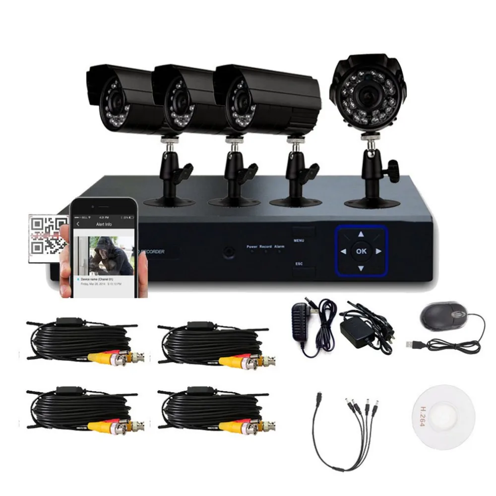 

Newest 4CH Home Indoor Outdoor CCTV DVR Security Monitoring Kit 600TVL 4pcs Waterproof Color Camera System JND-2904RK