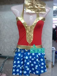 Бесплатная доставка DHL индивидуальный заказ спандекс синий и красный Wonder Woman костюм супергероя для 2016 Хэллоуин WW0345