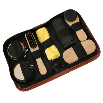 

8 PCS/Set Shoe Polish Shine Brush Kit Travel Portable Black Colorless Leather Cleaning Care Hog Bristle Brush Shoes Supplies