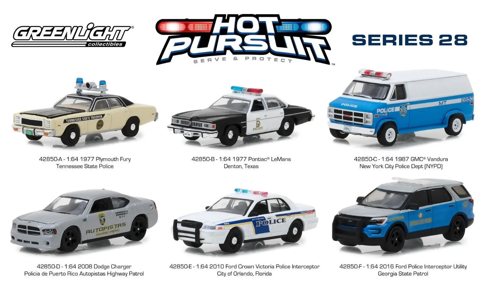 

Green Light 1:64 HOT PURSUIT SERIES 28 SET OF 6 alloy toy car toys for children diecast model car Birthday gift